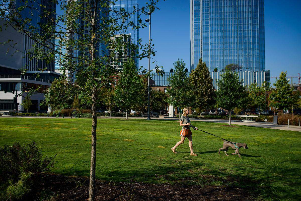 Riverfront Park in downtown Nashville, Tennessee, in 2018. Wealthy out-of-towners are driving up Nashville home prices.