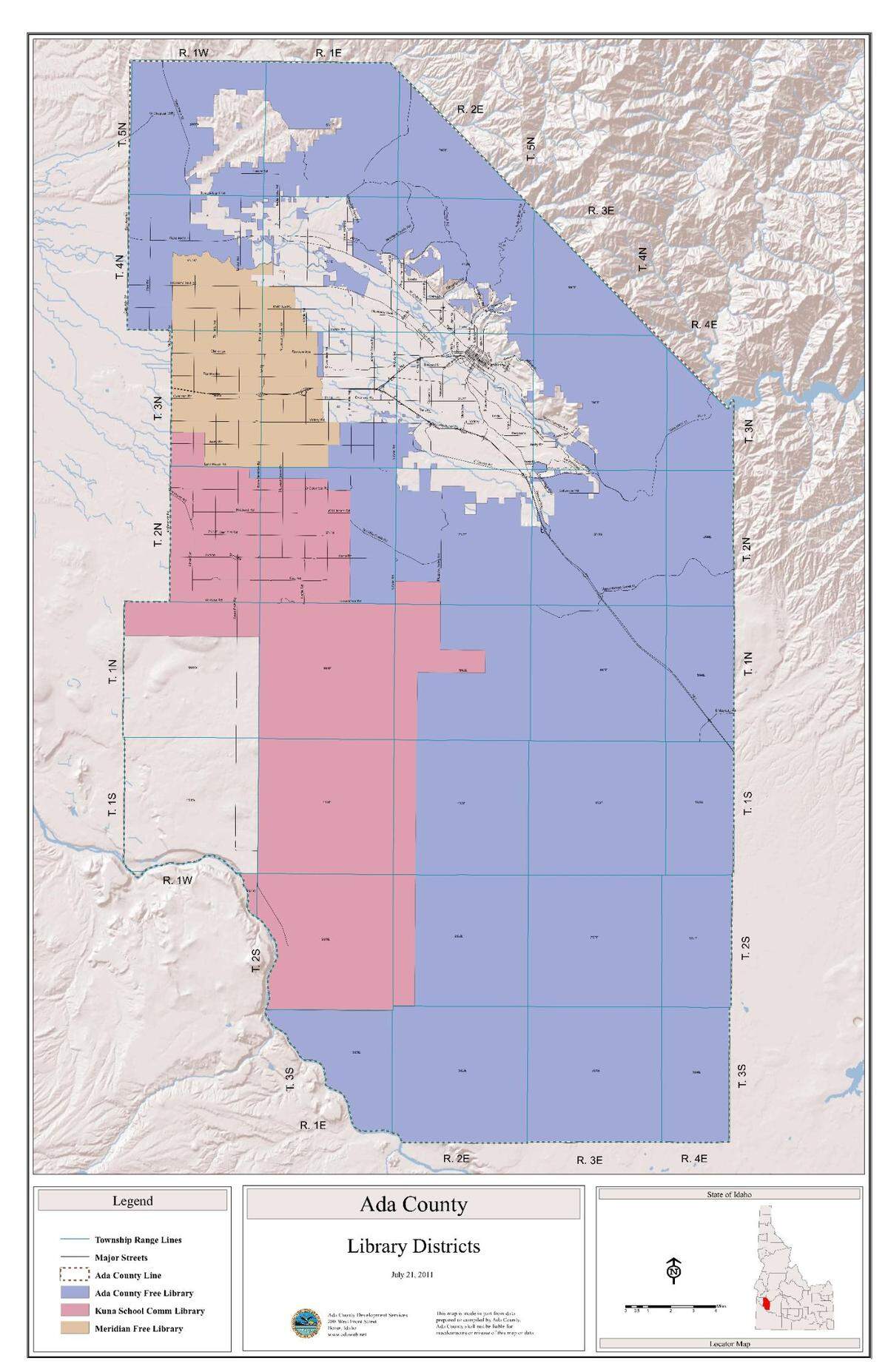 Map of library districts in Ada County