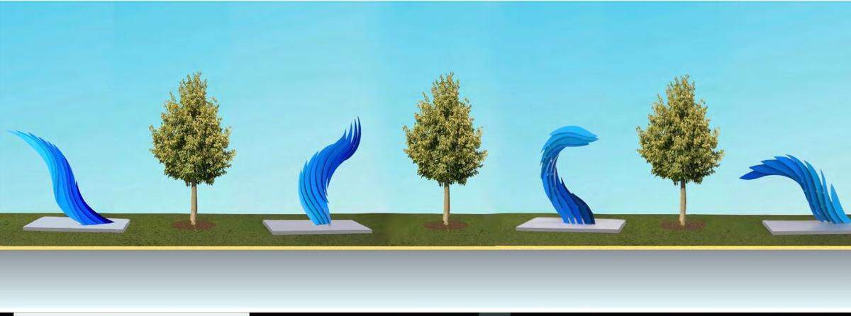 “Elysian Currents” is one of three proposed public art installations for the Vista Avenue gateway corridor. It’s a series of eight site-specific sculptures that represent the wind and moving water of the Boise River.