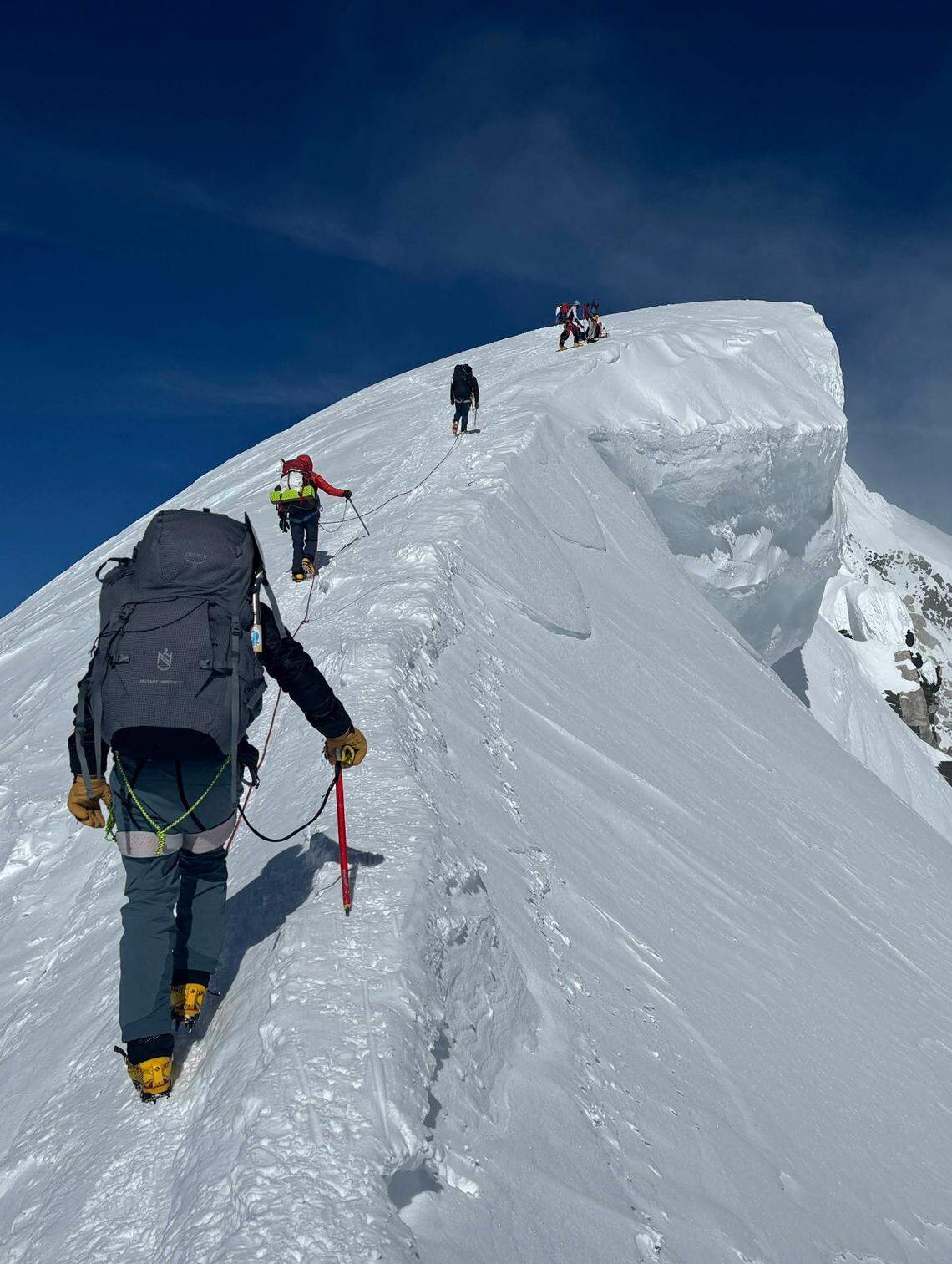Climbers head toward the summit of Denali in July 2024. Meridian real estate agent Eva Steinwald summited the mountain – North America’s tallest at more than 20,000 feet – as part of her goal of climbing the tallest mountain on each continent.