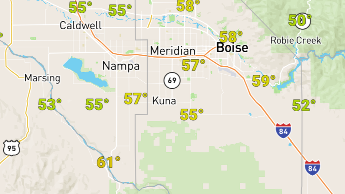 Temperatures in the Boise area hit at least 55 degrees and up to 58 degrees in some areas on Thursday.