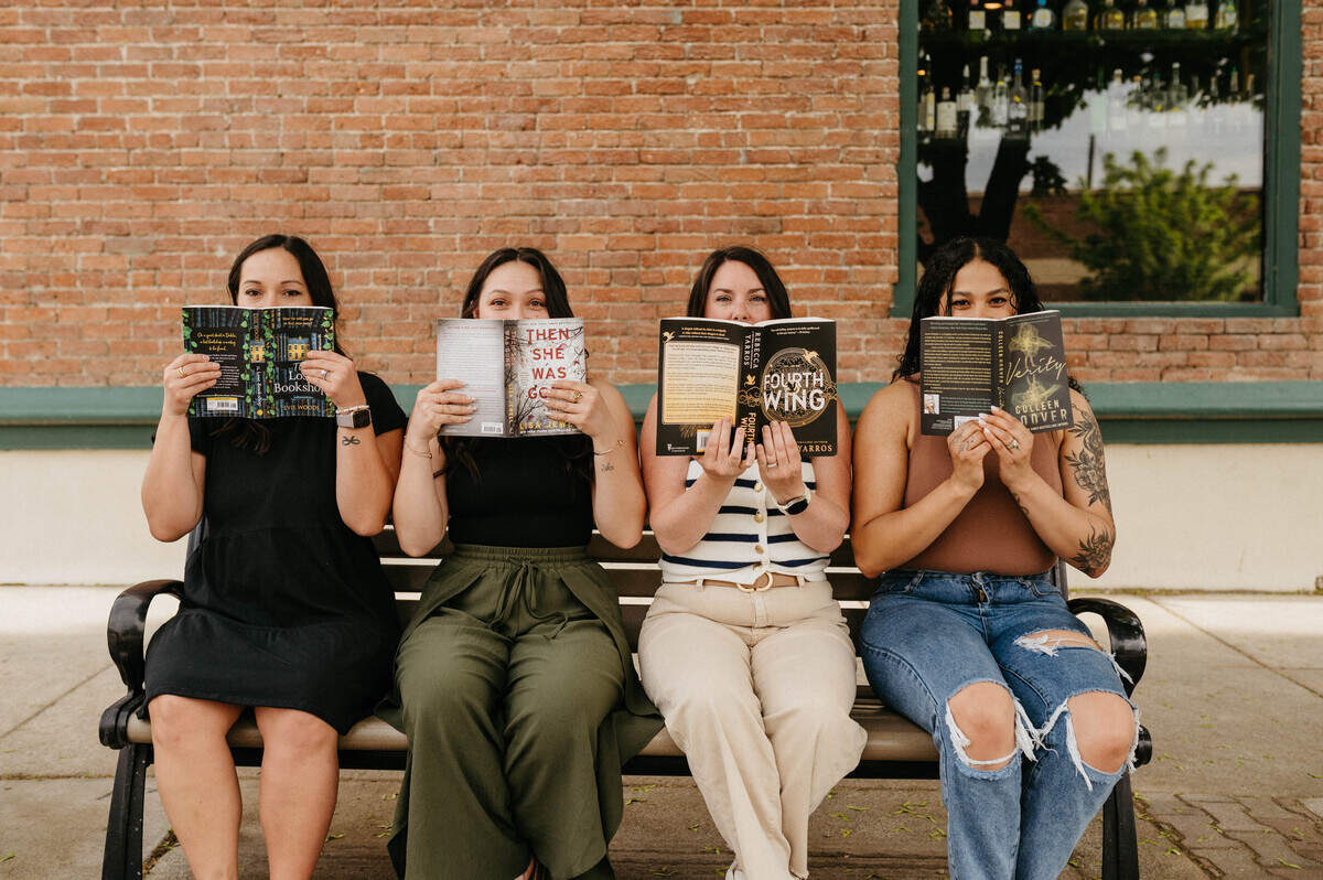 The four co-owners of The Book Lounge in Meridian, from left: Emily McClung, 33, Kelsey Stech, 29, Amelia Gale, 39, and Kaeleigh McCreery, 28. McClung and Stetch are sisters.