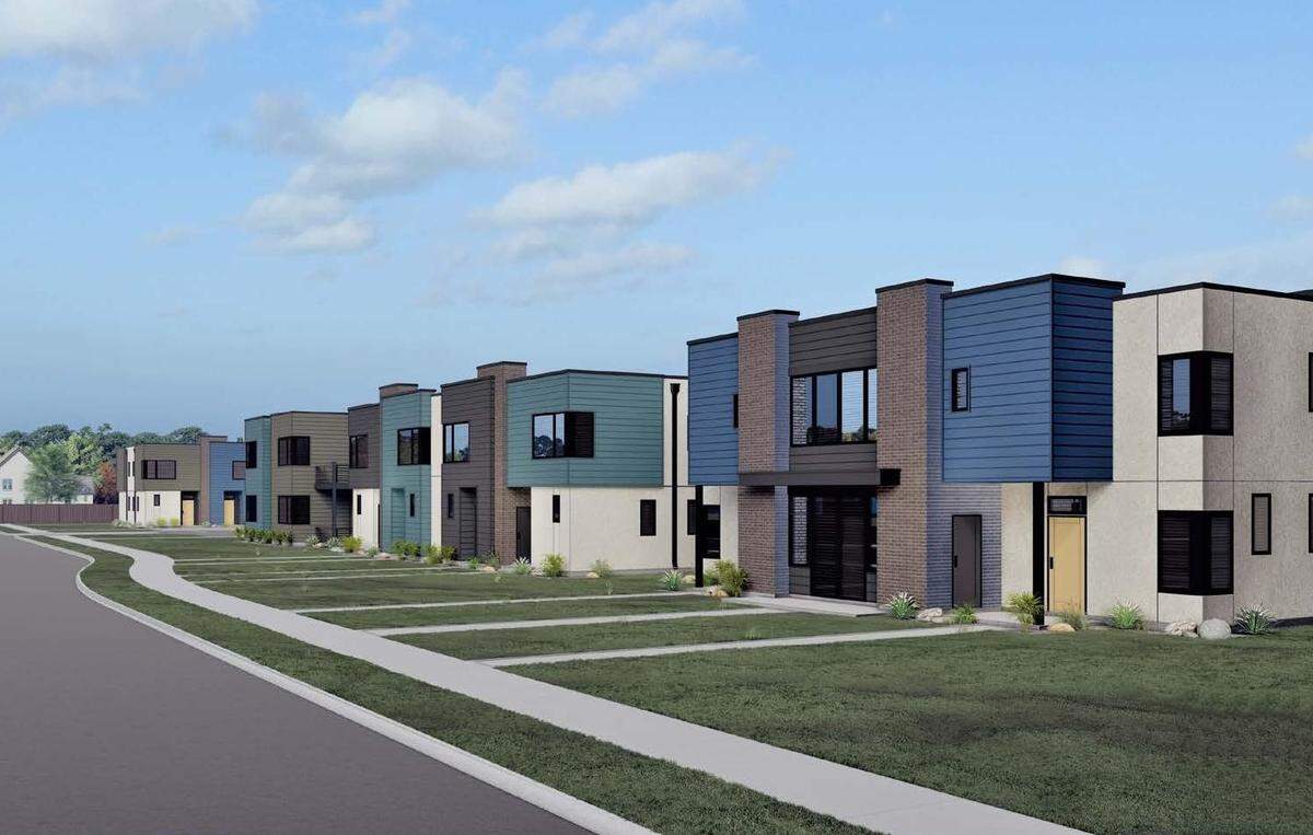 This rendering shows the design of some of the potential 128 townhousese project near the intersection of West Chinden Boulevard and North Cloverdale Road.