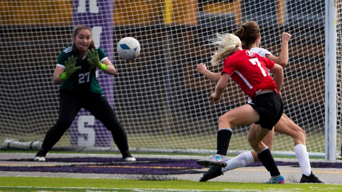 Eagle keeper Casey Southard stops shot from Boise’s Sammy Smith on Thursday.