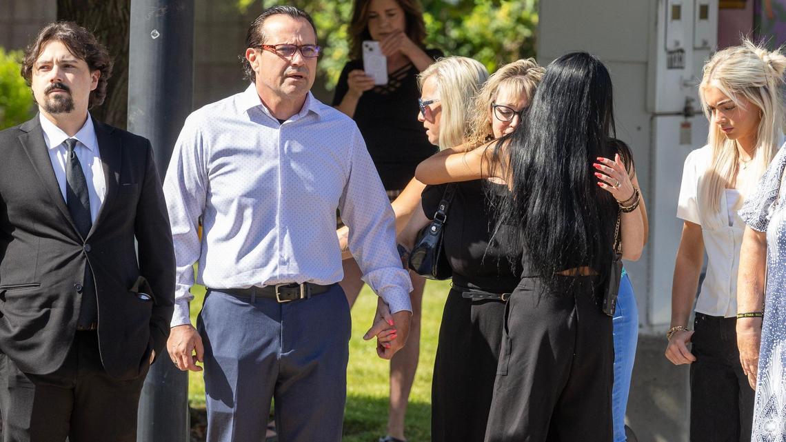 The family of Kaylee Goncalves, one of the victims of the 2022 killings of four University of Idaho students, arrive at the Ada County Courthouse in Boise for a hearing in the case, Wednesday, July 2, 2025. Bryan Kohberger plead guilty in court to the killings of Kaylee Goncalves, Madison Mogen, Xana Kernodle and Ethan Chapin.