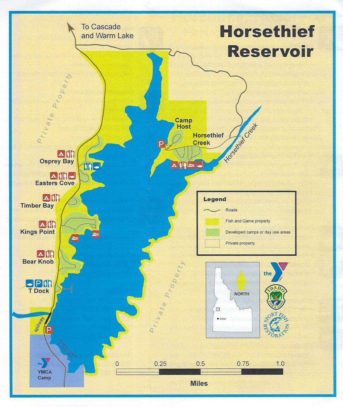 A map of the campsites at Horsethief Reservoir