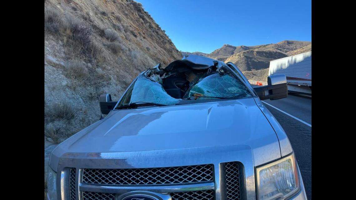 A driver on Interstate 80 near Park City, Utah, narrowly escaped injury or death when a flying semi tire crashed through a windshield, firefighters say.