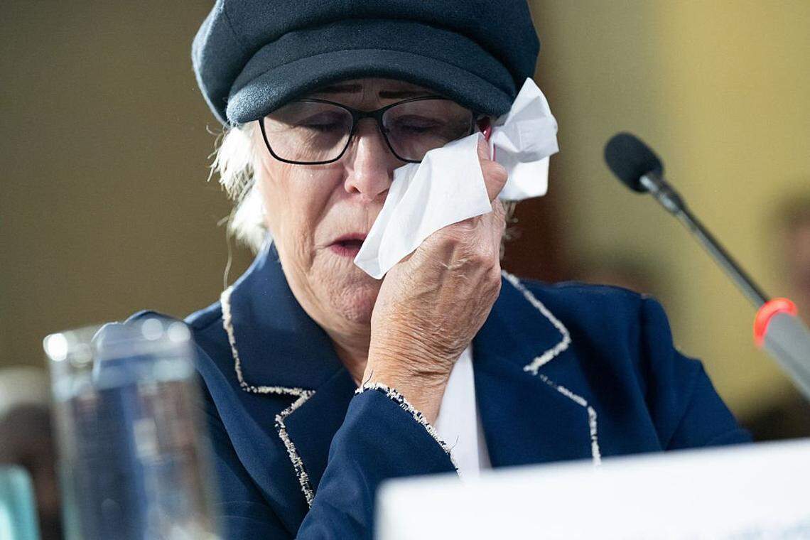 Pamela Hemphill, a former supporter of US President Donald Trump who participated in the attacks on the US Capitol on January 6, 2021 and later refused a presidential pardon from Trump, speaks during a hearing by House Democrats on the fifth anniversary of the attacks, on Capitol Hill, in Washington, DC, January 6, 2026. (Photo by SAUL LOEB / AFP via Getty Images)