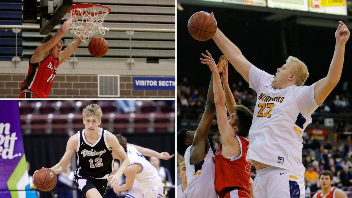 Clockwise from top left, Boise’s Jack Payne, Meridian’s Brody Rowbury and Middleton’s Tyler Medaris were all named to their respective all-conference boys basketball teams.
