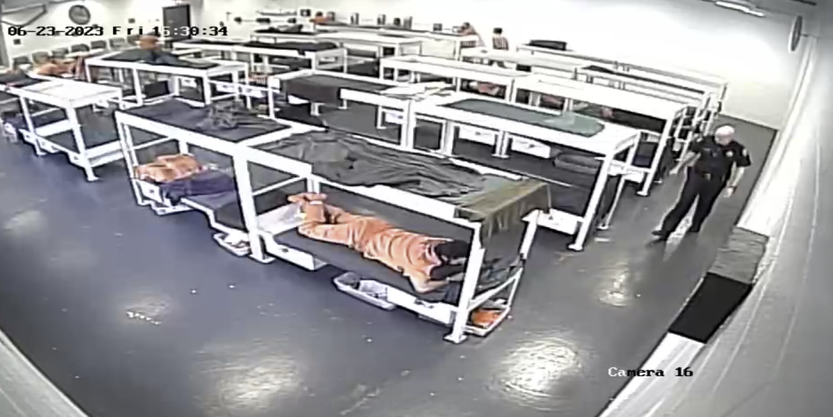 Two minutes after Tim Riley took a knotted sheet into the shower at the Canyon County Jail, Deputy Joshua Barnett conducted a security check that lasted less than one minute. Jail policy requires deputies to “observe all inmates for well-being” during each check. (screenshot from jail video)