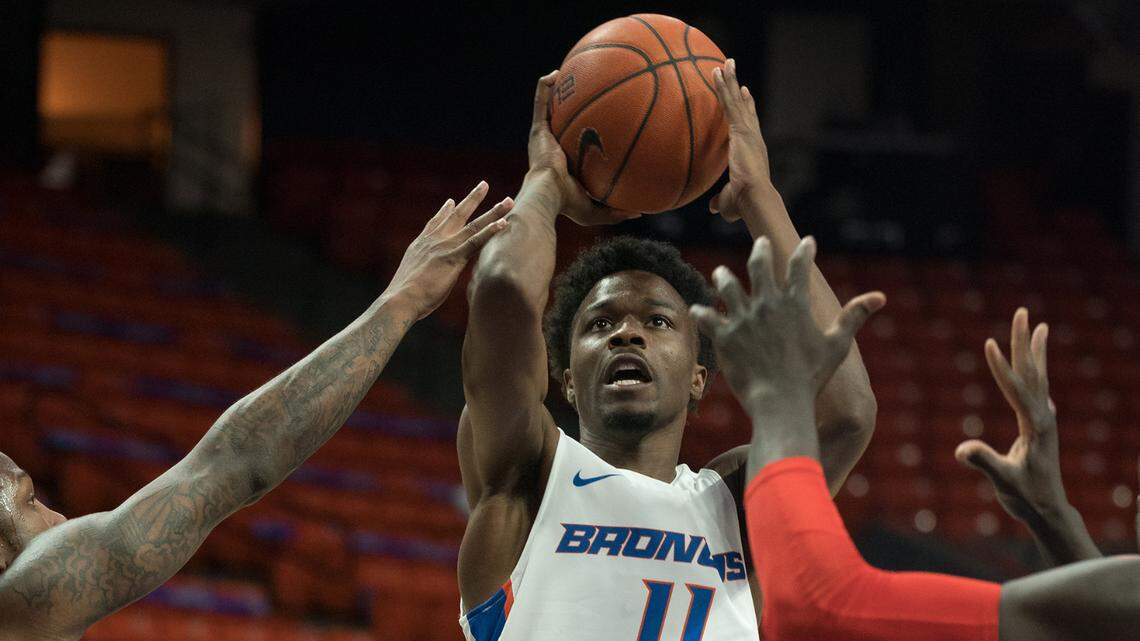 Junior guard Devonaire Doutrive and the Boise State men’s basketball team host Utah State on Wednesday and Friday at ExtraMile Arena.