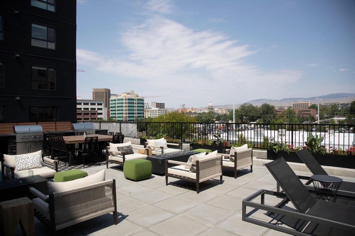 Jules on 3rd, a new apartment building at 3rd Street and Myrtle Street in downtown Boise, has an amenities deck that includes a small swimming pool, lounge areas, cooking space and fitness areas. It’s the first downtown apartment building with a deck with a view of downtown.