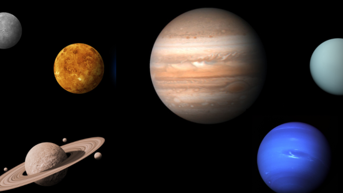 Graphic containing images of Venus, Mercury, Saturn, Jupiter, Uranus and Neptune from NASA