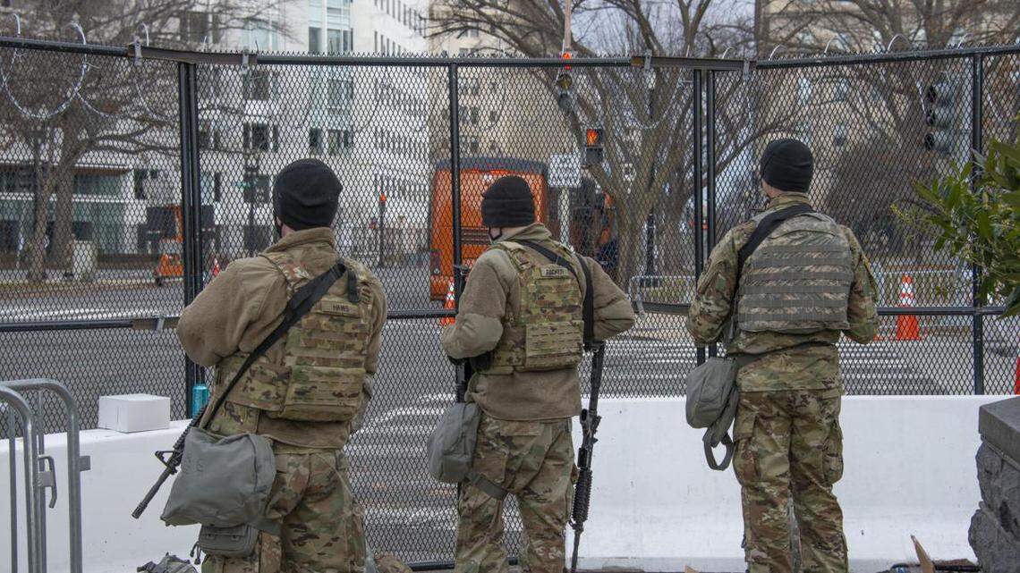 U.S. Army soldiers assigned to the Idaho National Guard’s 2nd Squadron, 116th Cavalry Regiment, 116th Cavalry Brigade Combat Team, stand guard near the Capitol on Jan. 19, 2021, in Washington, D.C. An Idaho bill that would repeal a statute prohibiting private militias is supported by the Idaho National Guard.