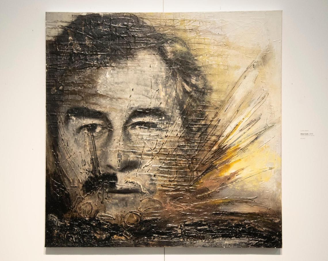 Luma Jasim’s 2015 piece “One Coin” featuring the faces of Saddam Hussein and President George W. Bush is on display at Boise State’s Student Union Building Fine Arts Gallery. Jasim is a Boise resident who was born and lived in Iraq for 30 years.
