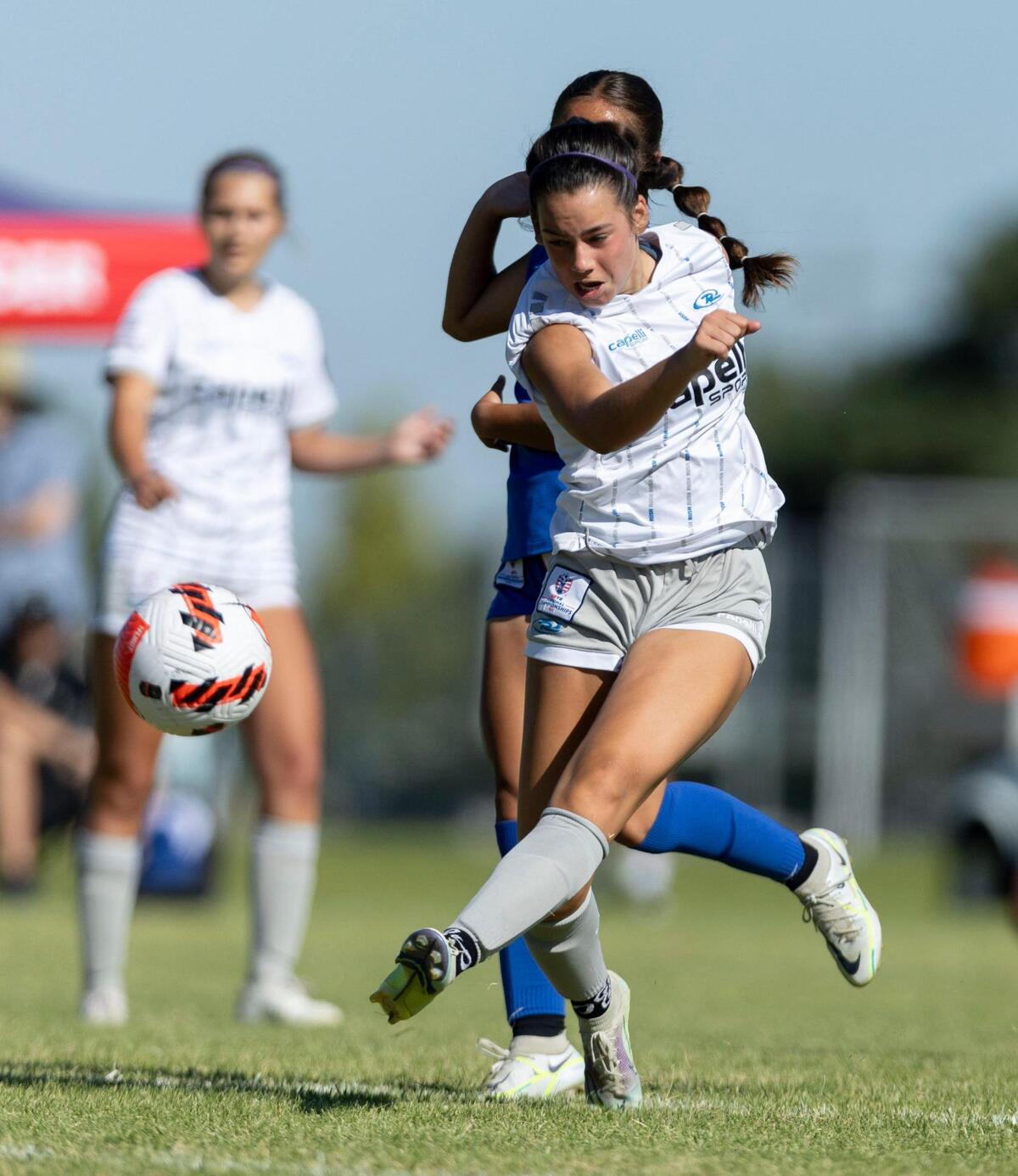 Idaho Rush’s Kunie Hurai fires a shot against the Utah Surf in the U-16 girls championship at the U.S. Youth Soccer Far West Regionals on Thursday at the Simplot Sports Complex in Boise.