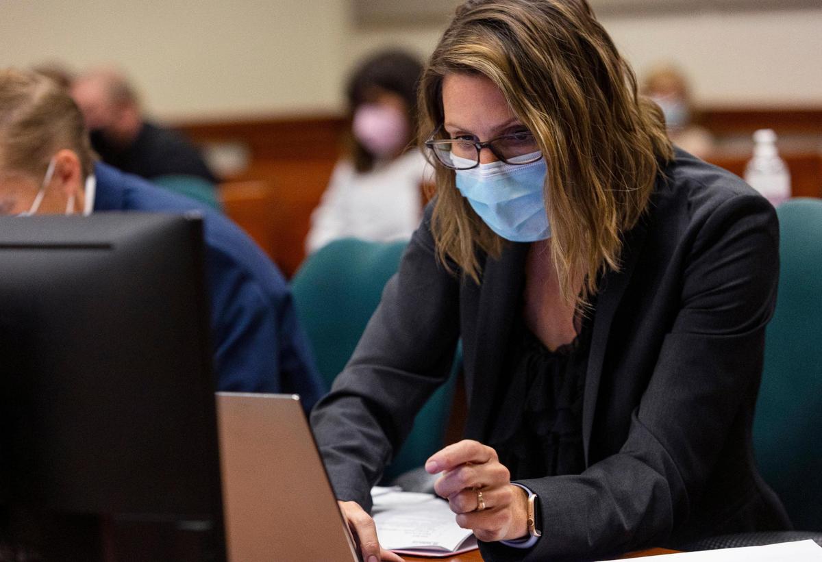 Ada County prosecutor Katelyn Farley, pictured here working a previous case in July 2022, prosecuted former Idaho Correctional Institution guard Ricardo Quiroz for a felony charge of sexual contact with a prisoner. Farley told an Ada County judge at Quiroz’s sentencing that Quiroz “used his position, his authority, and the power he had as a correctional officer to make these women sexual conquests.”  