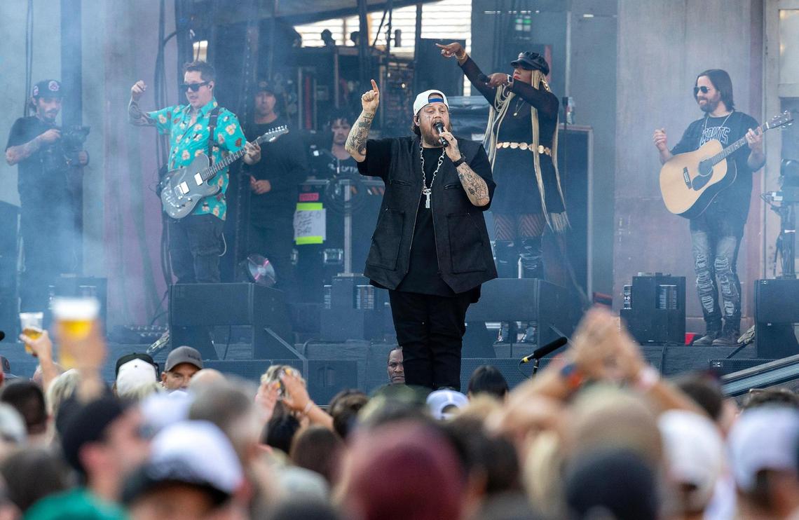 Jelly Roll performs as the opening act during Post Malone’s Big Ass Stadium Tour stop in Idaho.