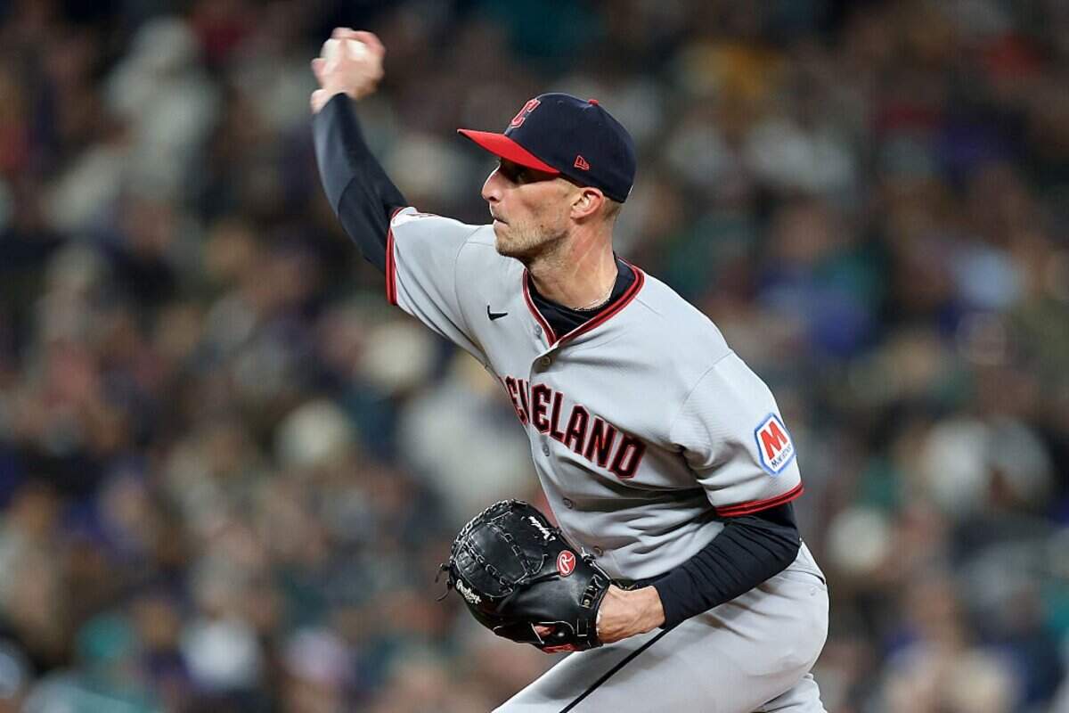 SEATTLE, WASHINGTON - MARCH 26: Connor Brogdon #75 of the Cleveland Guardians pitches during the sixth inning against the Seattle Mariners at T-Mobile Park on March 26, 2026 in Seattle, Washington. (Photo by Steph Chambers/Getty Images)