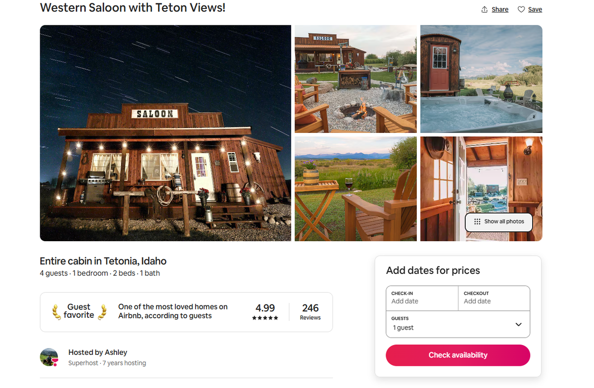 This Wild West style Airbnb is Idaho’s most wishlisted in 2026. Find this stay framed with views of Grand Teton National Park.