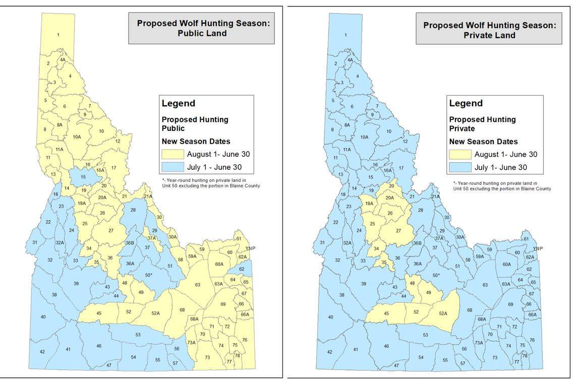 The Idaho Fish and Game Commission proposed extending wolf hunt seasons on both public and private land across the state.