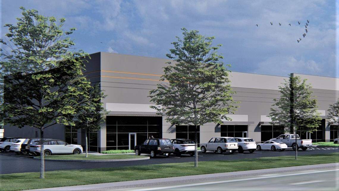 An architect’s rendering of a new building going up at 1220 W. Franklin Road in Boise-based Adler Industrial LLC’s Creamline Business Park. Adler has leased the building to 84 Lumber, a national supplier of building materials, which plans to use it as a showroom for windows.
