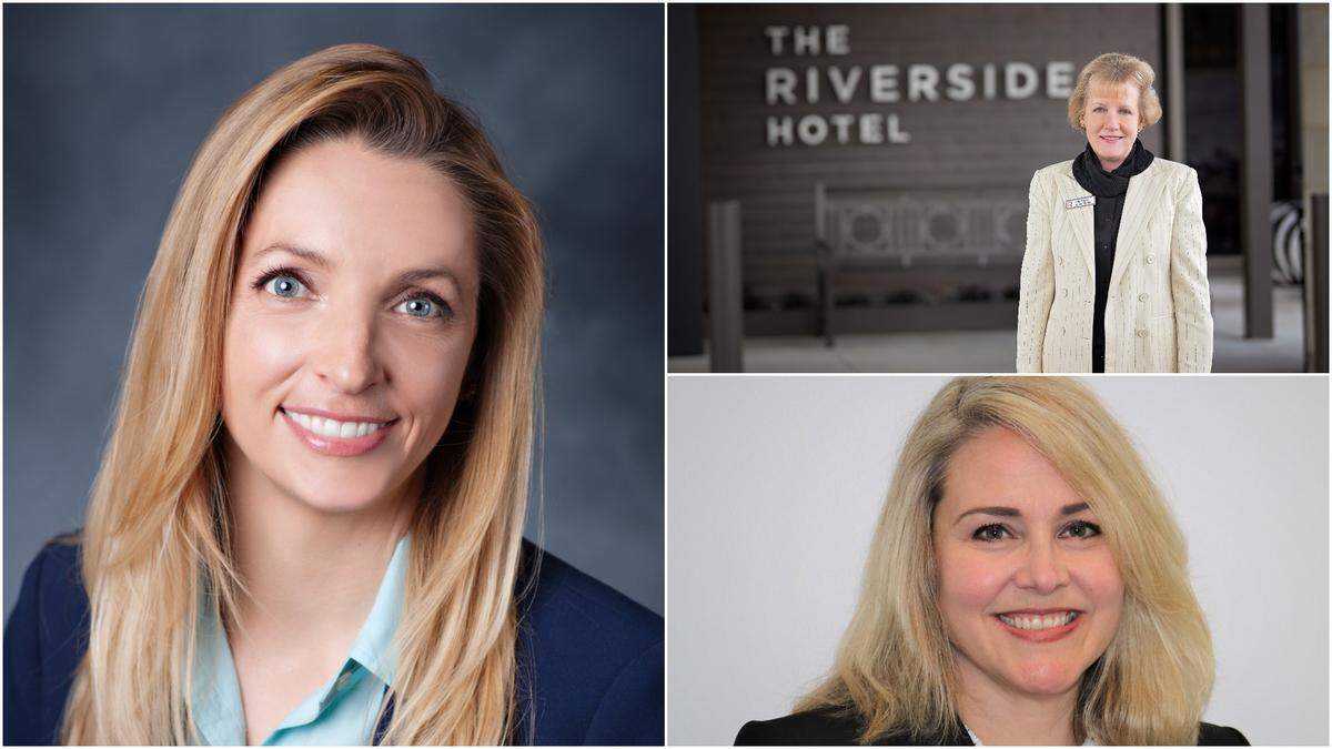 Kristin Muchow, left, is the Greater Boise Auditorium District Board chair, Carrie Westergard, bottom right, is the executive director of the Boise Convention & Visitors Bureau and Kathy Pidgeon, top right, is the general manager of the Riverside Hotel.