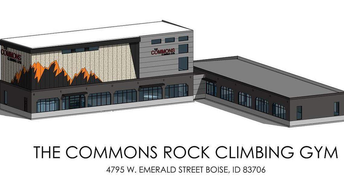An artist’s rendering shows the proposed design of the outside of The Commons Climbing Gym at 4795 W. Emerald Street in Boise.