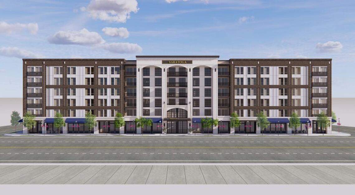 “Exterior finishes will be primarily brick masonry and stucco with vinyl windows and aluminum storefront for fenestration,” design documents state. “The detailing and overall composition is focused on a classical styling for the brickwork and brick detailing with modern touches in the use of stucco and fiber cement trim.”