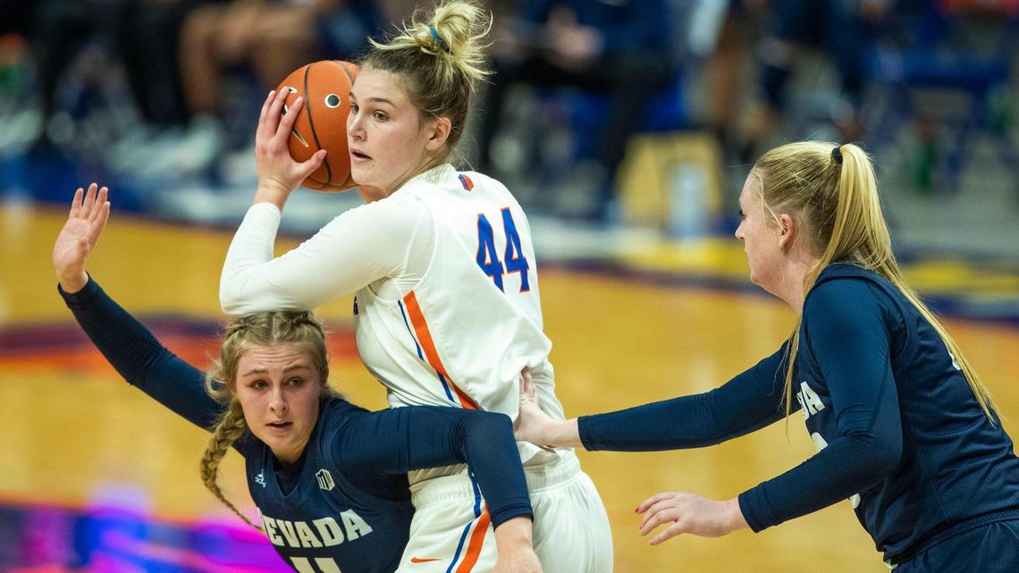 Boise State center Mallory McGwire, pictured playing against Nevada earlier this season, has been mentioned in mock drafts for the upcoming WNBA draft in April, but McGwire says she doesn’t plan to play professionally.