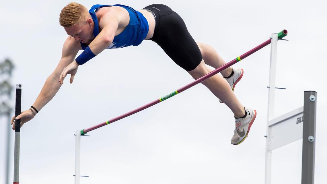 Emmett senior Landon Helms wins the pole vault in the 4A state meet in May. He just won the event at a prominent national meet.