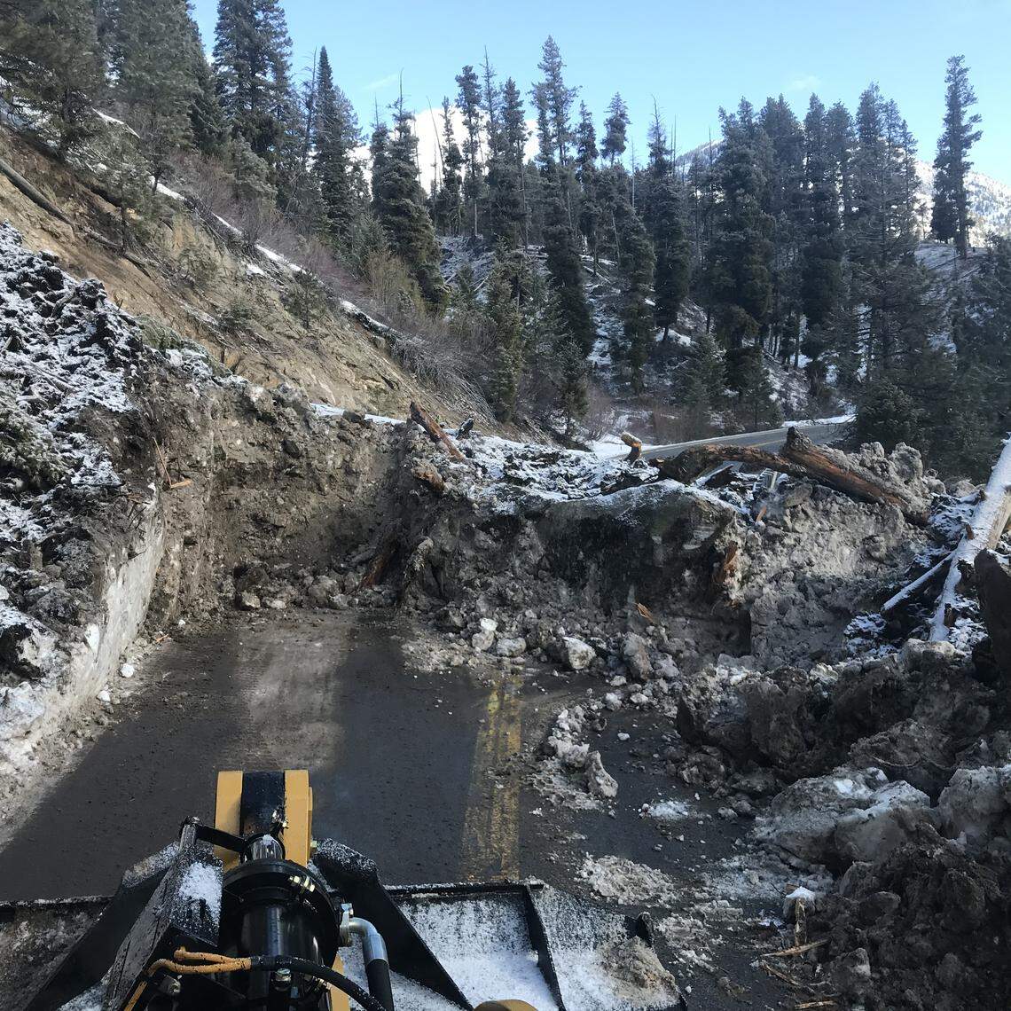 In this file photo, Idaho Transportation Department crews had to work to clear avalanches and rockslides from Idaho 21 after the March 31, 2020, earthquake shook debris into the road between Stanley and Lowman.