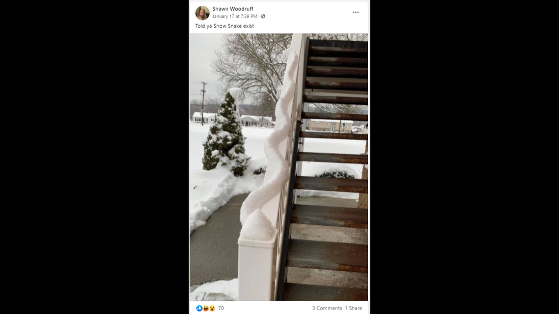 Shawn Woodruff posted this on the Southern Tier Snapshot Facebook page. “Told ya Snow Snake exist,” he wrote.