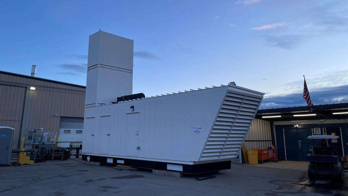 A finished generator enclosure outside the Caldwell plant.