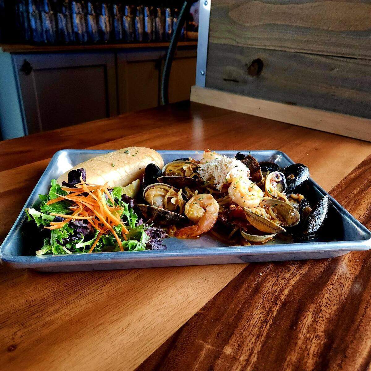 “Super Kim” SEA Noodles ($35) were created by co-owner Kim Dacha. He “blended Cajun cream sauce with Thai seasonings to create an explosion of savory flavor, with Japanese ramen noodles, shrimp, clams, and mussels,” the restaurant explained on Facebook, adding that a chicken option also is available.