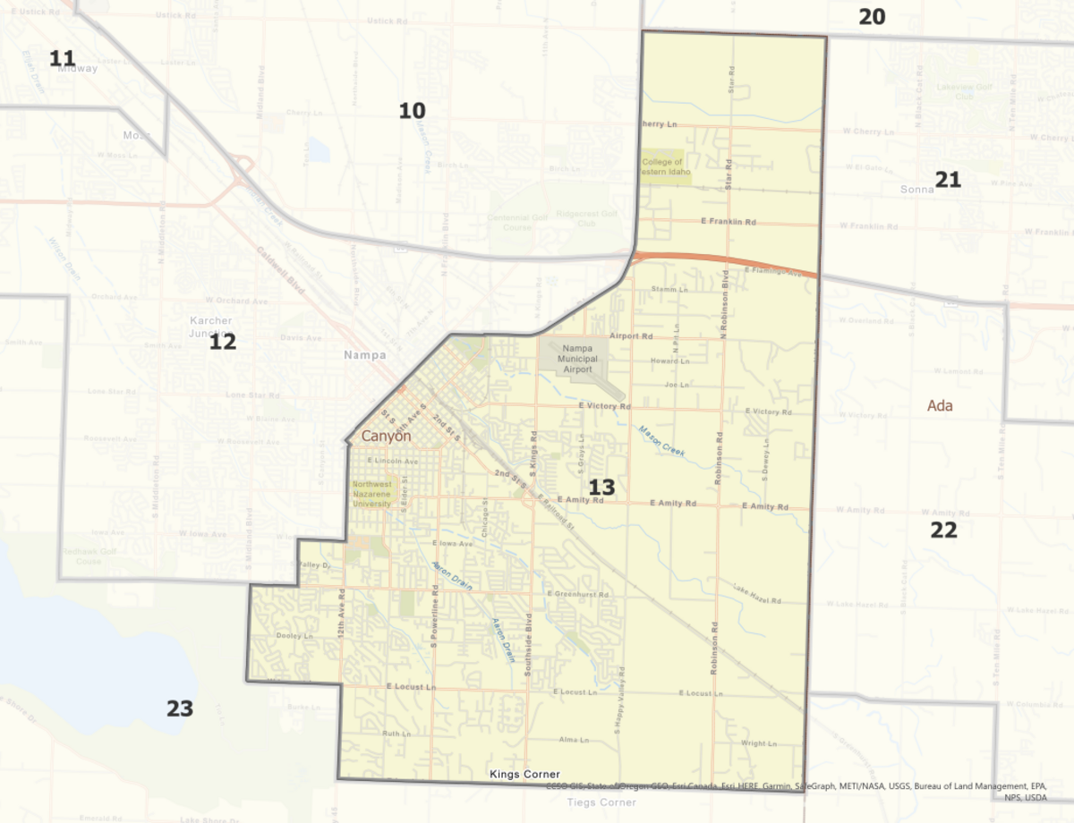 A map of Legislative District 13, which encompasses a portion of Canyon County.