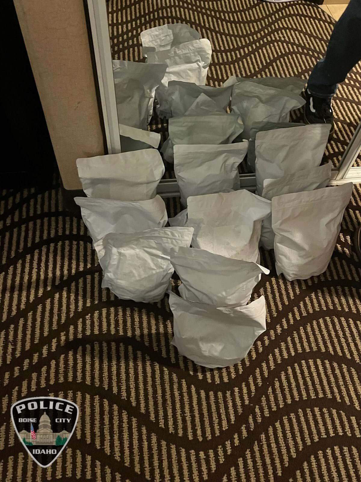 Boise police officers said they searched a hotel room and found 12,785 grams of methamphetamine and 101 grams of fentanyl.