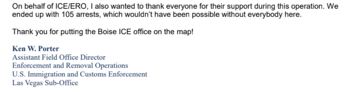 Ken Porter, an ICE official, celebrates the Oct. 19 Wilder raid where agents arrested undocumented immigrants.