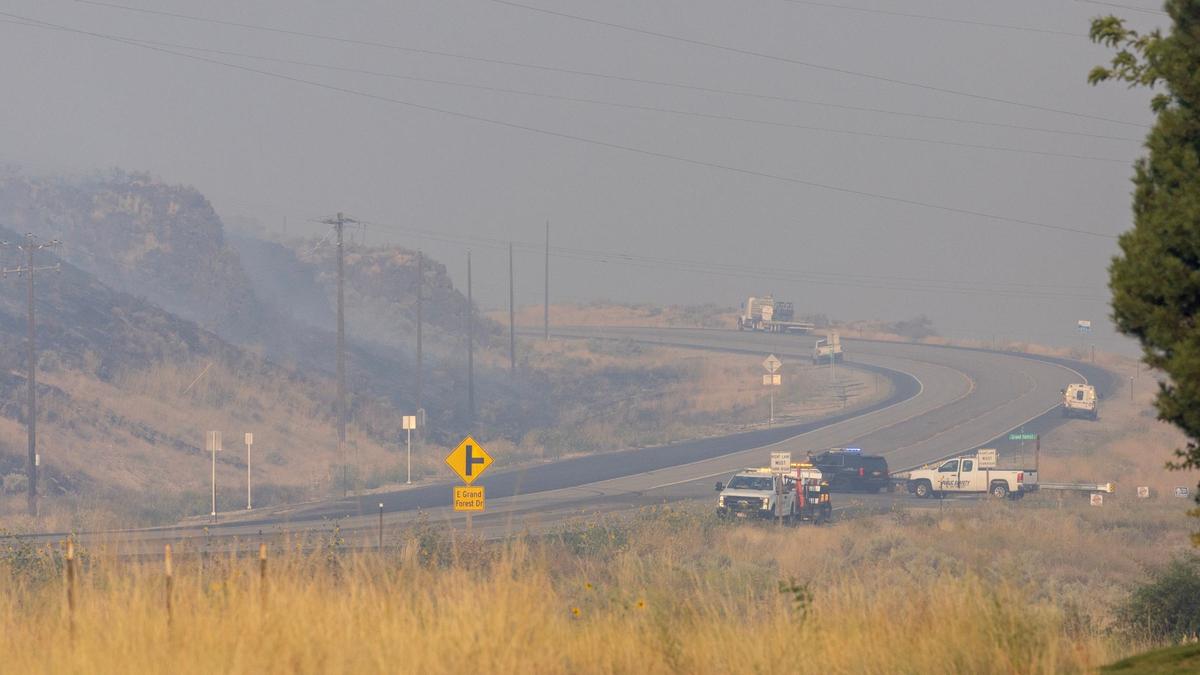 The Plex Fire burns close to Idaho 21 at the Oregon Trail Recreation Area.