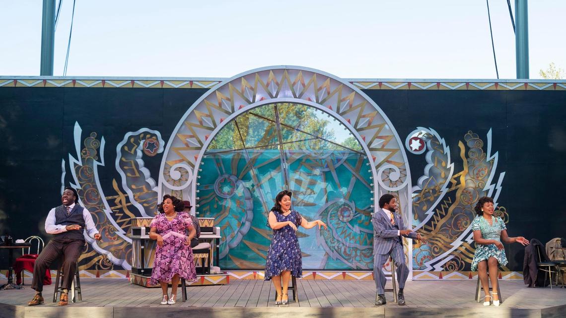 (Left to right) David Robbins, Terita Redd, Jessie Cope Miller, Tyrick Wiltez Jones and LaTrisa Harper act during rehearsal for Idaho Shakespeare Festival’s production of “Ain’t Misbehavin’” on Tuesday. The musical, directed by Gerry McIntyre, runs June 17-July 9.