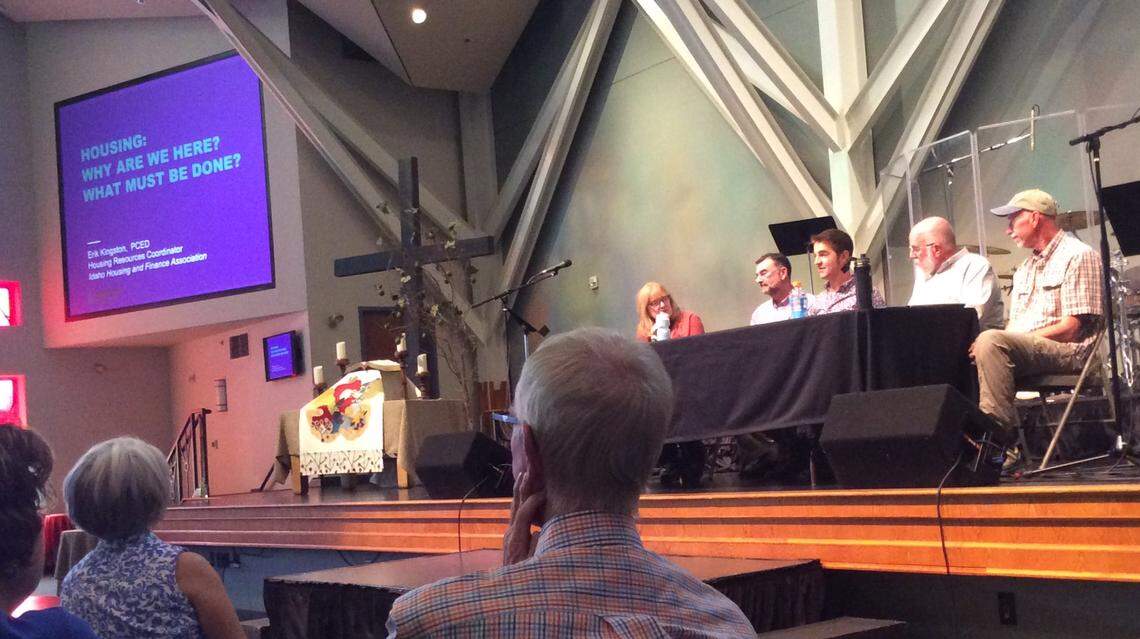 About 50 people attended the third meeting this summer held by the Cathedral of the Rockies to consider the possibility of affordable housing on a block it owns across Hays Street in Boise. “We need to have the church be comfortable, or we will not go forward,” said the co-leader of a team considering the block’s future.