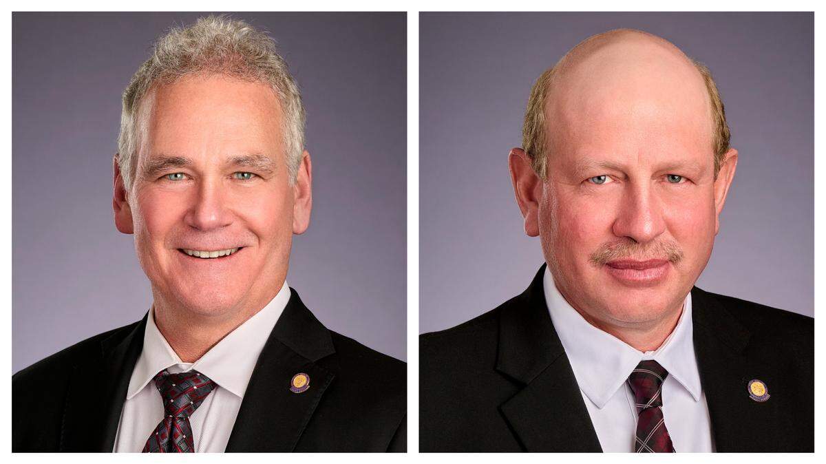 Idaho Sens. Carl Bjerke, R-Coeur d’Alene, left, and Mark Harris, R-Soda Springs.