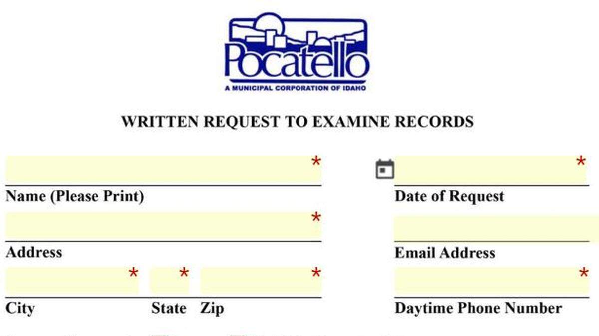 The top of the city of Pocatello's records request form, available through its website.