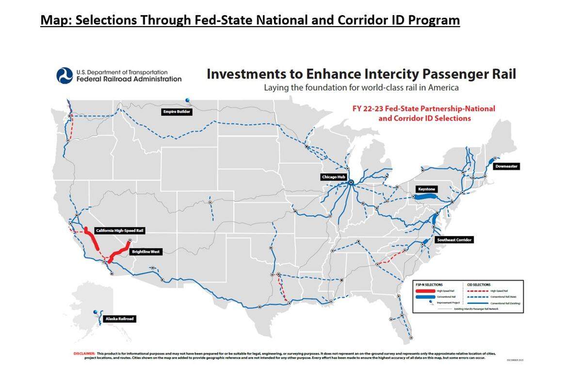 The Federal Railroad Administration announced plans to study dozens of corridors around the country for improved passenger rail. Boise, which applied for a route connecting the Treasure Valley with Salt Lake City, was not selected.