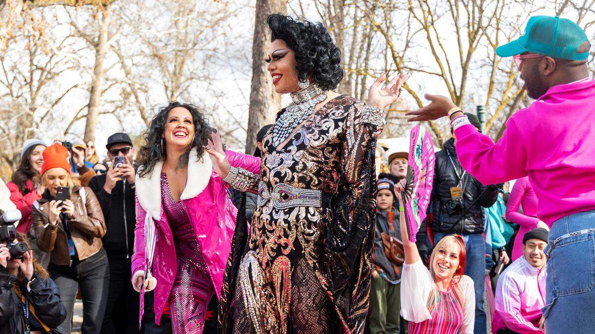 The Pink Runway Party, featuring dance group Corvette Collective, along with local and national drag queens, entertained a crowd at Julia Davis Park in 2023. Idahoans debated drag shows Wednesday at the Legislature.