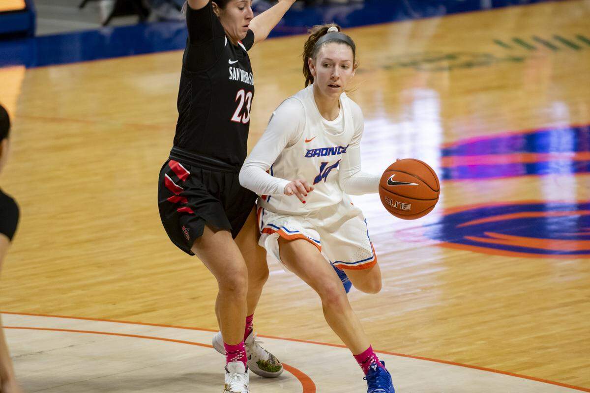 Junior guard Braydey Hodgins scored a game-leading 22 points as Boise State defeated San Diego State 91-67 on Saturday at Taco Bell Arena in Boise.