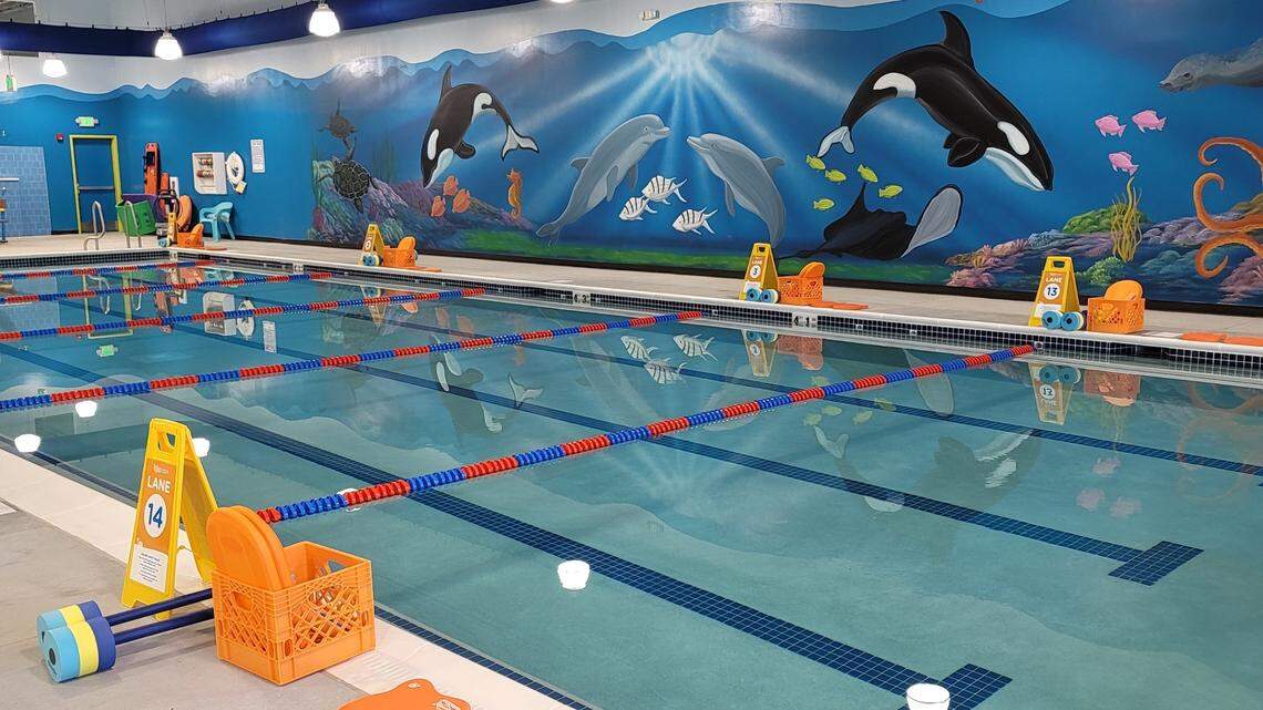 The water in the pool at Boise’s new Goldfish Swim School for children is kept at 90 degrees. “As the parents of two young kids, we believe teaching children the life-saving skill of swimming is of the utmost importance,” said co-owner Andrew Wyckoff.