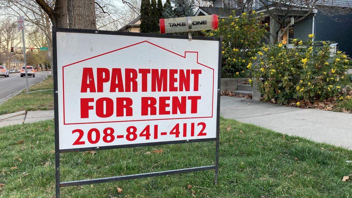 A sign on Wednesday in Boise’s North End. RentHub says the average rent in zip code 83702, which includes the North End and downtown, is $1,715 per month.
