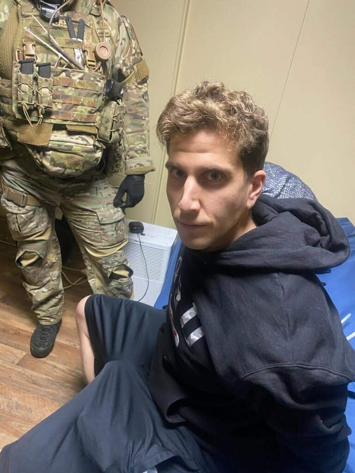 Bryan Kohberger, then 28 years old, moments after he was arrested at his parents’ house in Pennsylvania on Dec. 30, 2022. Kohberger, now 30, was sentenced to life in prison in July 2025 after he admitted to killing four University of Idaho students.