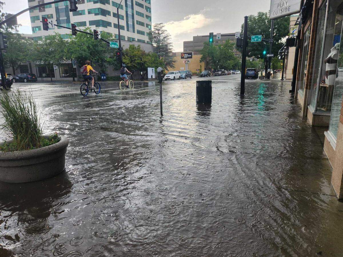High water inundates the corner of Jefferson and 9th streets in downtown Boise on Tuesday.